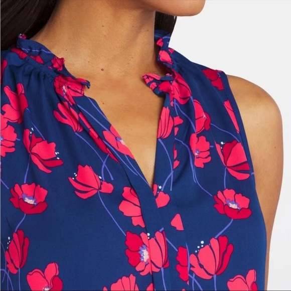 41 Hawthorn Orlee Mixed Material Sleeveless Ruffle Neck Top Size XSP - Navy NWT - Picture 3 of 11